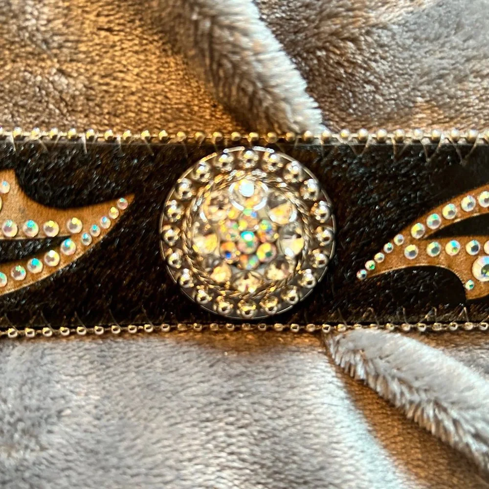 Black Leather Rhinestone Bling Belt Size L - Picture 6 of 13